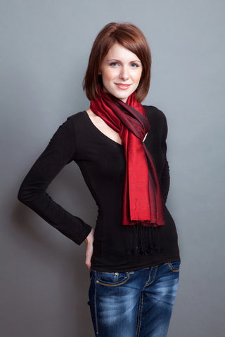 100% Silk Scarf -- Red/Black