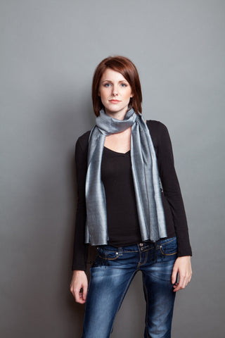 100% Silk Scarf -- Grey/Black 100% Silk Scarf -- Grey/Black
