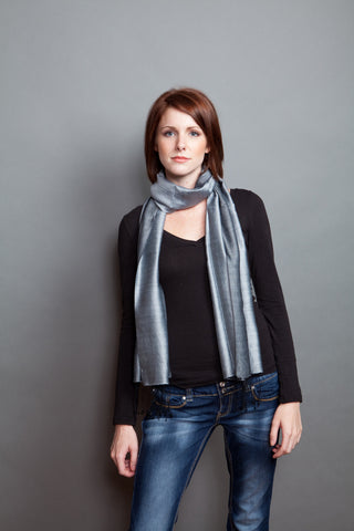 100% Silk Scarf -- Grey/Black